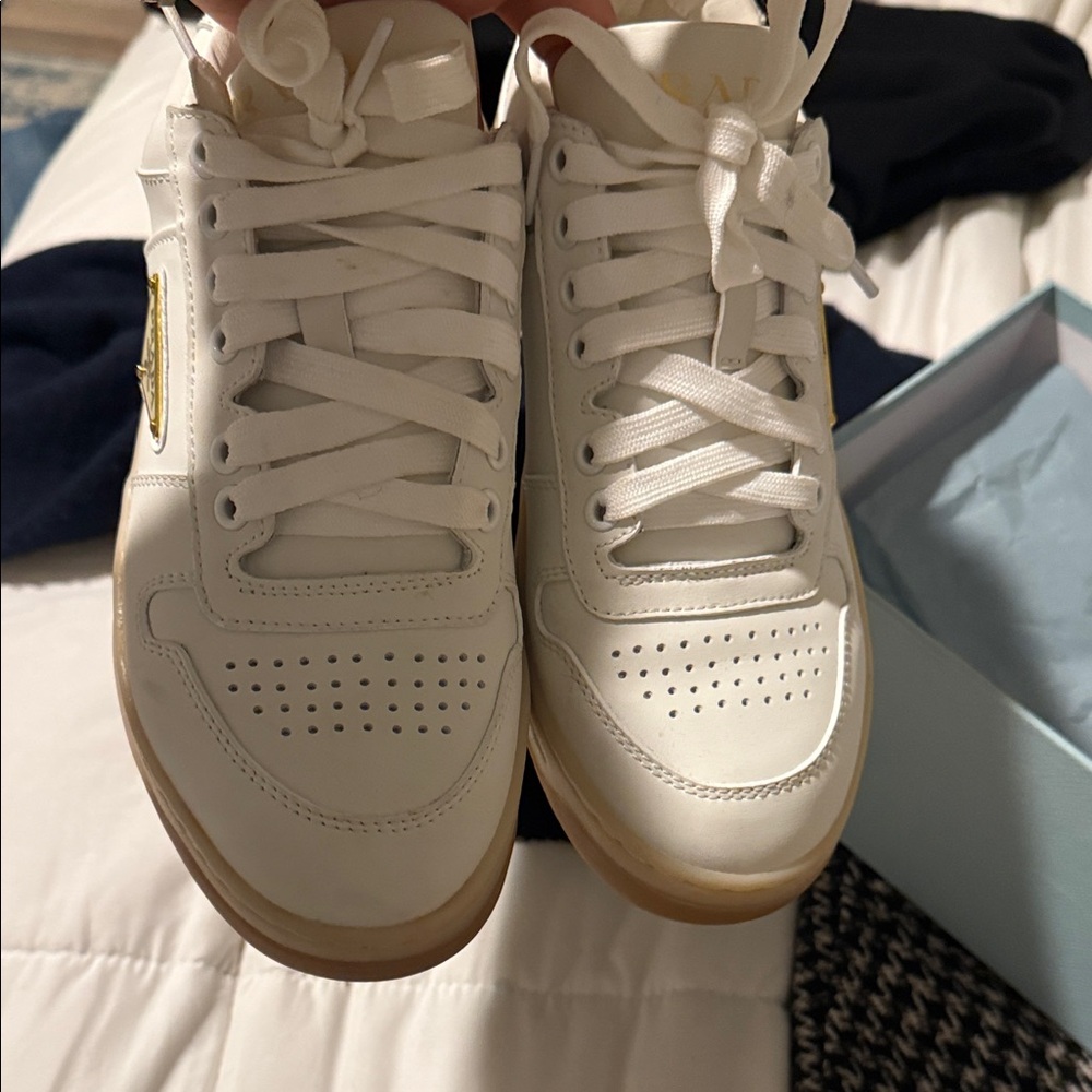 Prada Cream Sneakers with Brown Accents - Picture 6 of 7